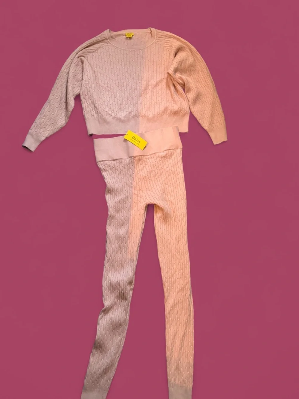 Cozy Cable-Knit Leggings Set - Pale Pink